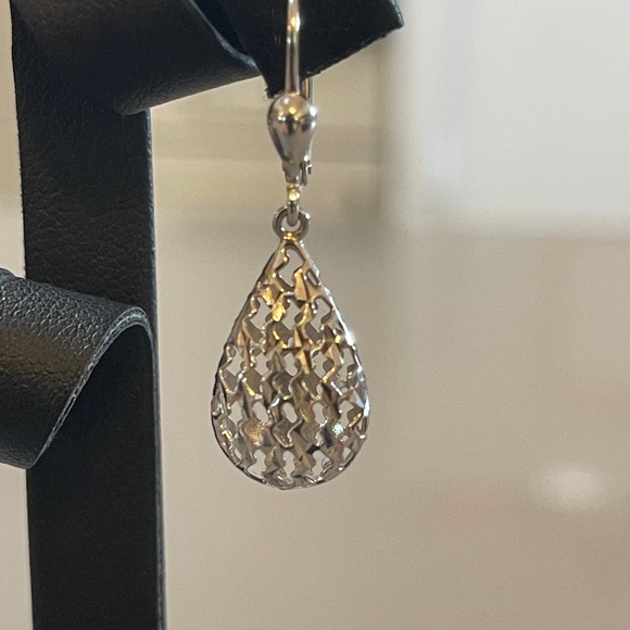 GCJ 14K White Gold Tear Drop Dangle Earrings - Picture 4 of 6